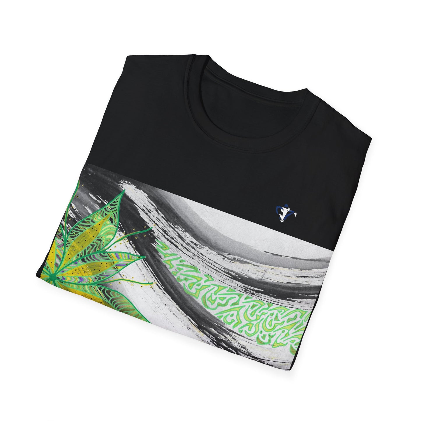 T-Shirt adulte mixte Fleur verte et jaune Personnalisation FACE et MANCHE