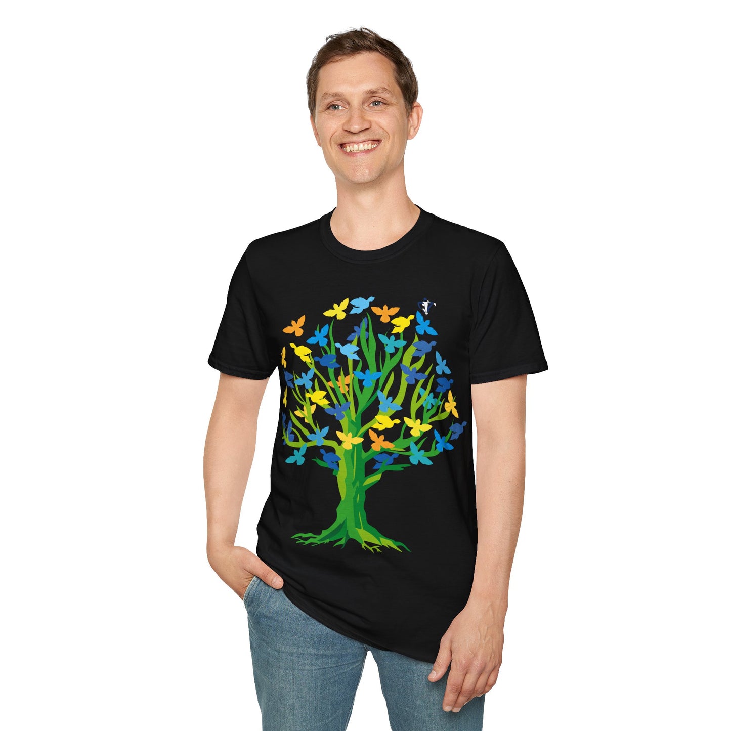 T-Shirt adulte mixte Arbre aux oiseaux Personnalisation FACE et MANCHE