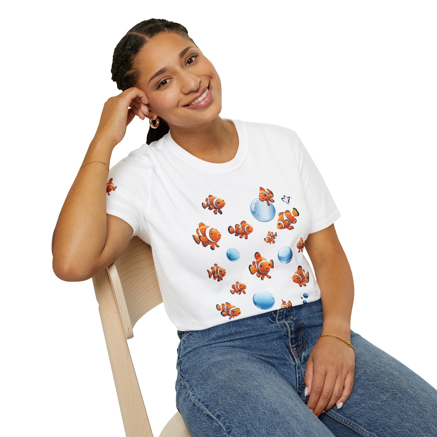 T-Shirt adulte mixte poissons clown Personnalisation FACE et MANCHE