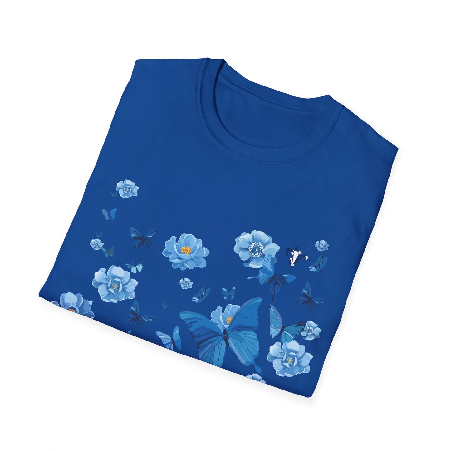 T-Shirt adulte mixte Fleurs et papillons bleus Personnalisation FACE