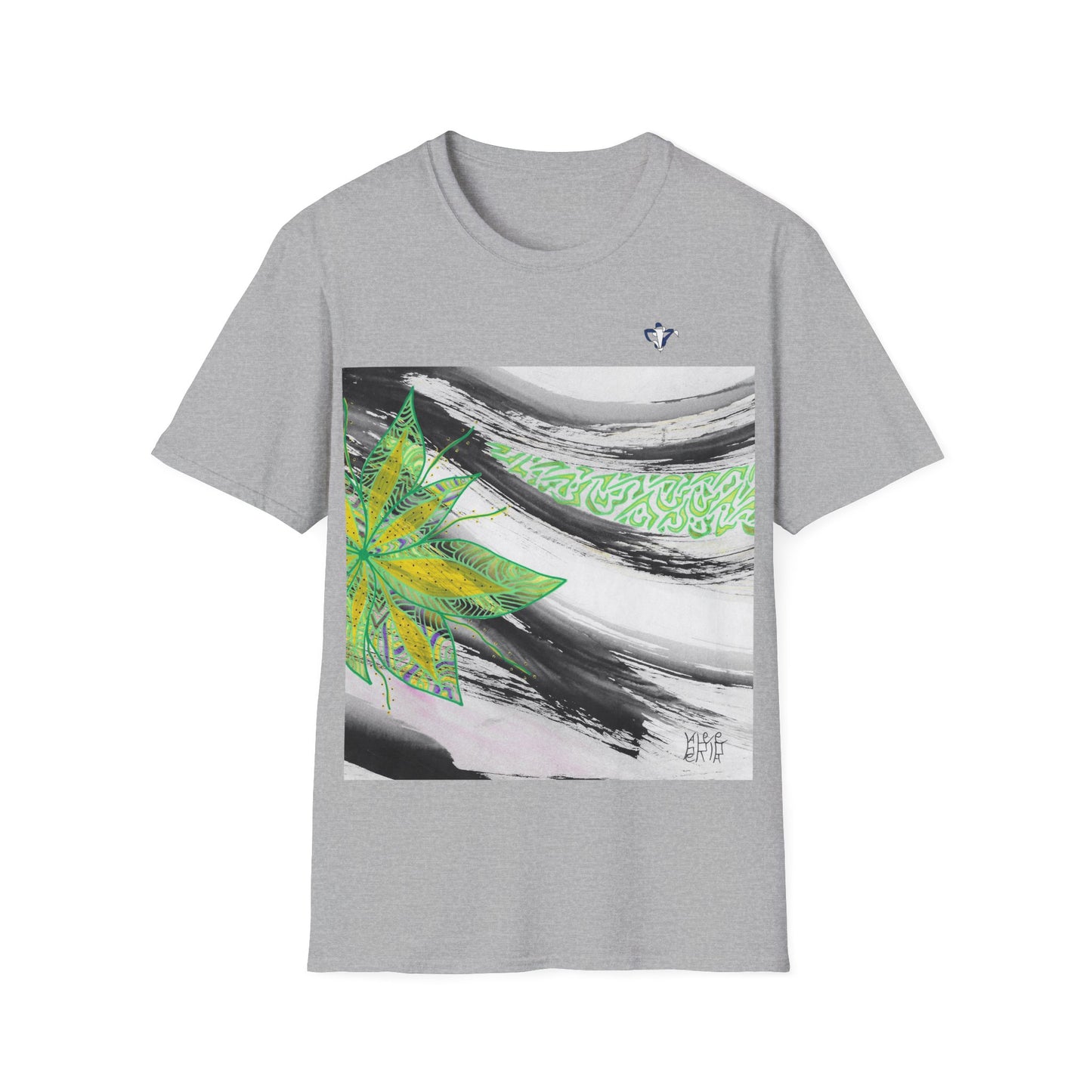 T-Shirt adulte mixte Fleur verte et jaune Personnalisation FACE et MANCHE