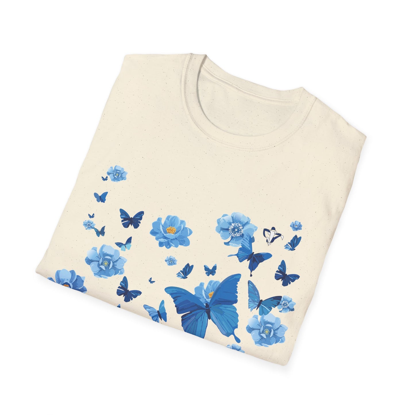 T-Shirt adulte mixte Fleurs et papillons bleus Personnalisation FACE