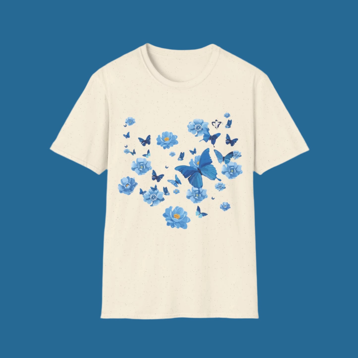 T-Shirt adulte mixte Fleurs et papillons bleus Personnalisation FACE