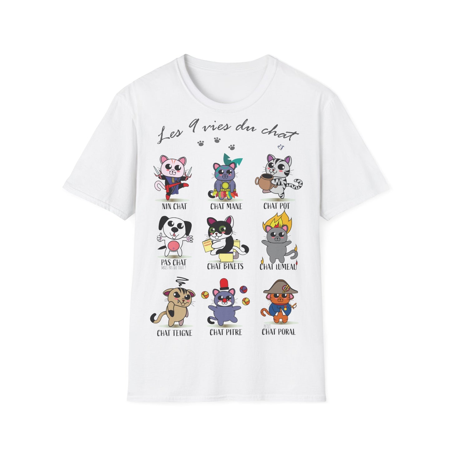 T-Shirt adulte mixte 9 vies Personnalisation FACE et MANCHE