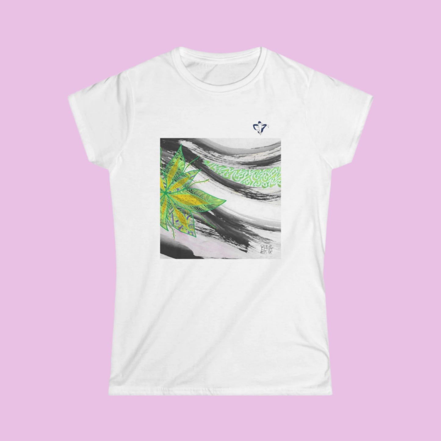 Tee-shirt femme Fleur verte et jaune