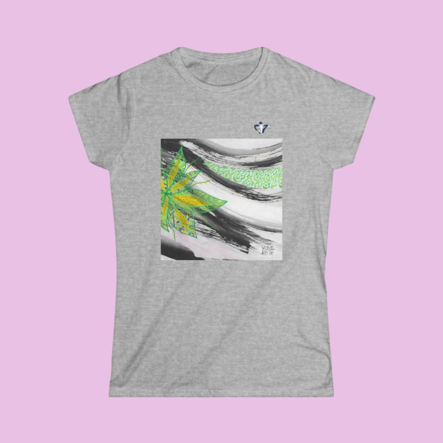 Tee-shirt femme Fleur verte et jaune