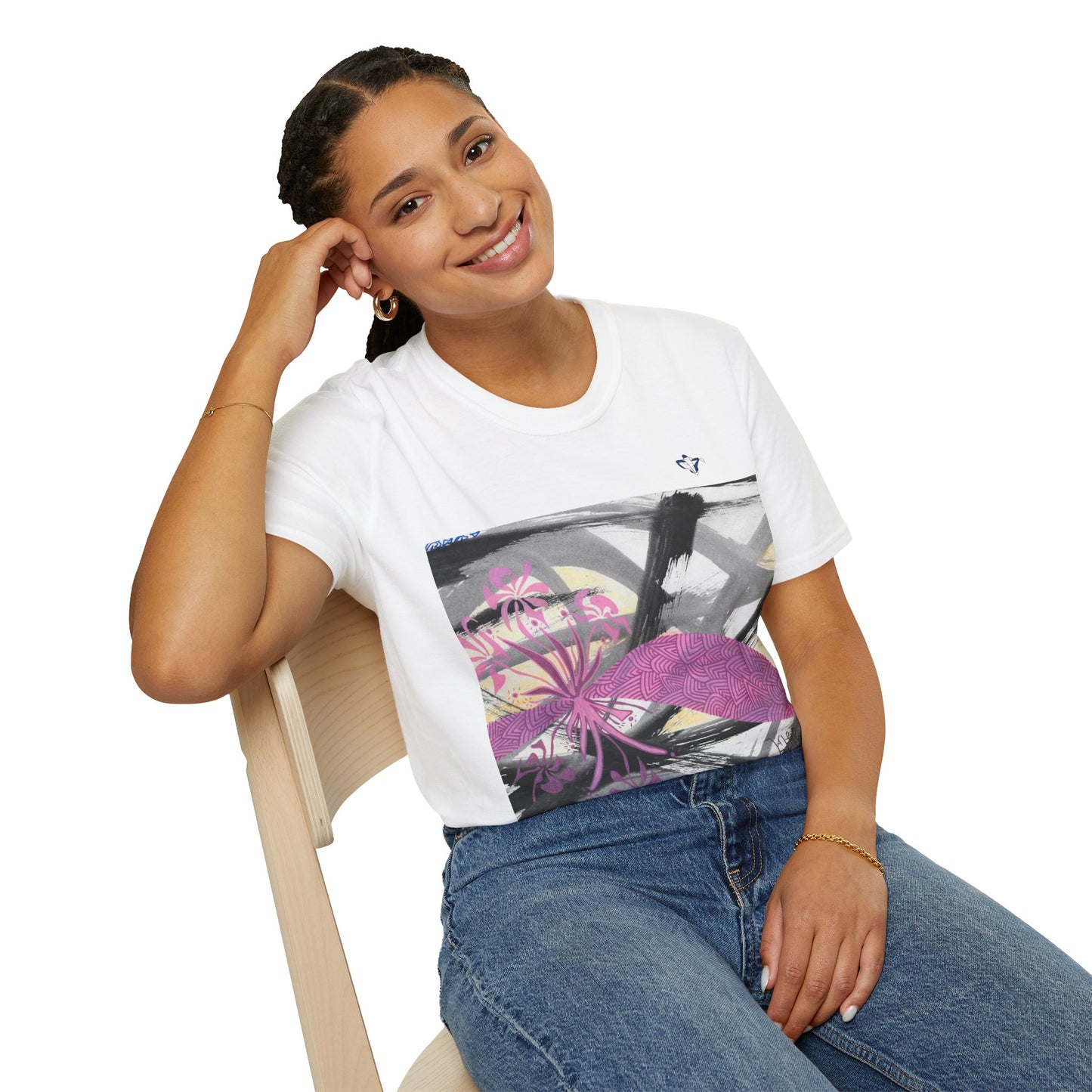 T-Shirt adulte mixte Fleurs roses 2 Personnalisation FACE et MANCHE