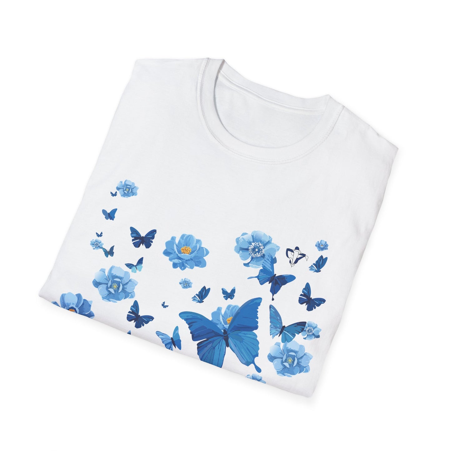 T-Shirt adulte mixte Fleurs et papillons bleus Personnalisation FACE