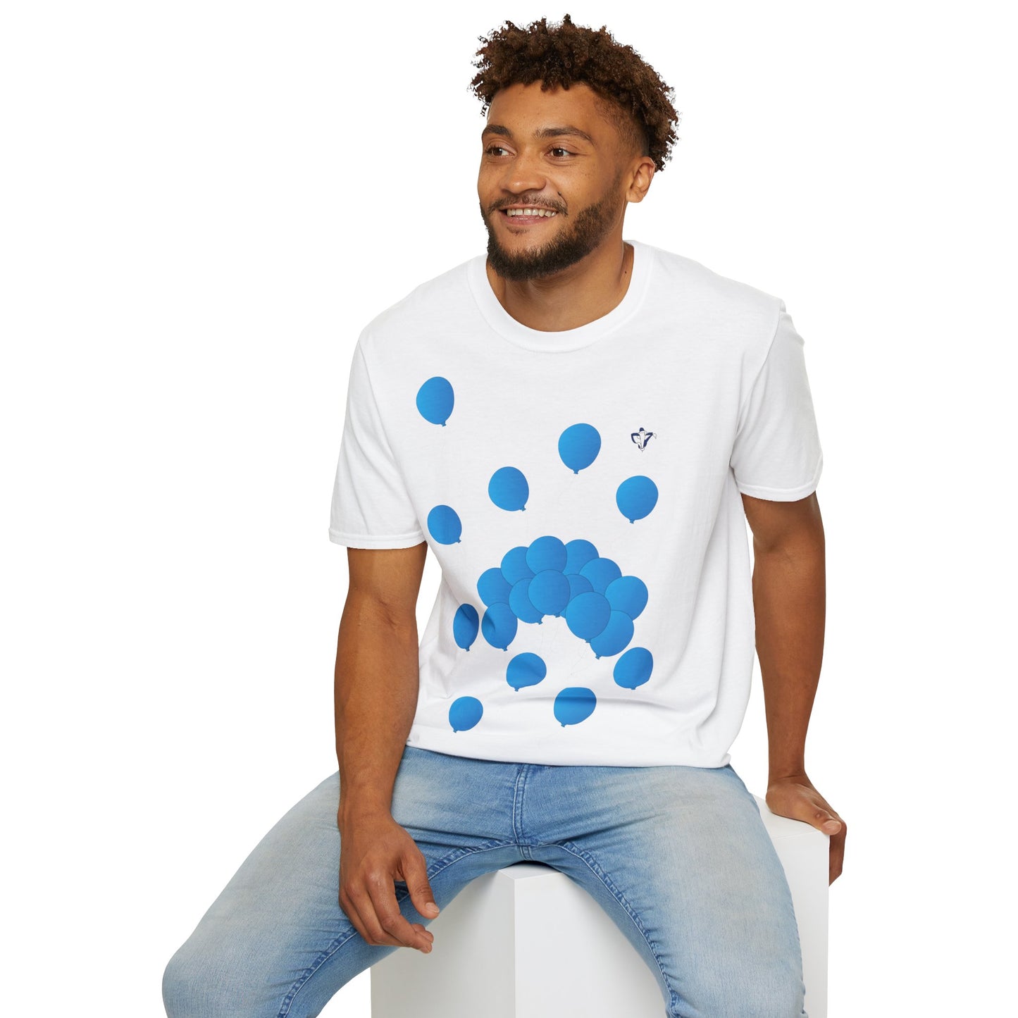 T-Shirt adulte mixte ballons bleus Personnalisation FACE