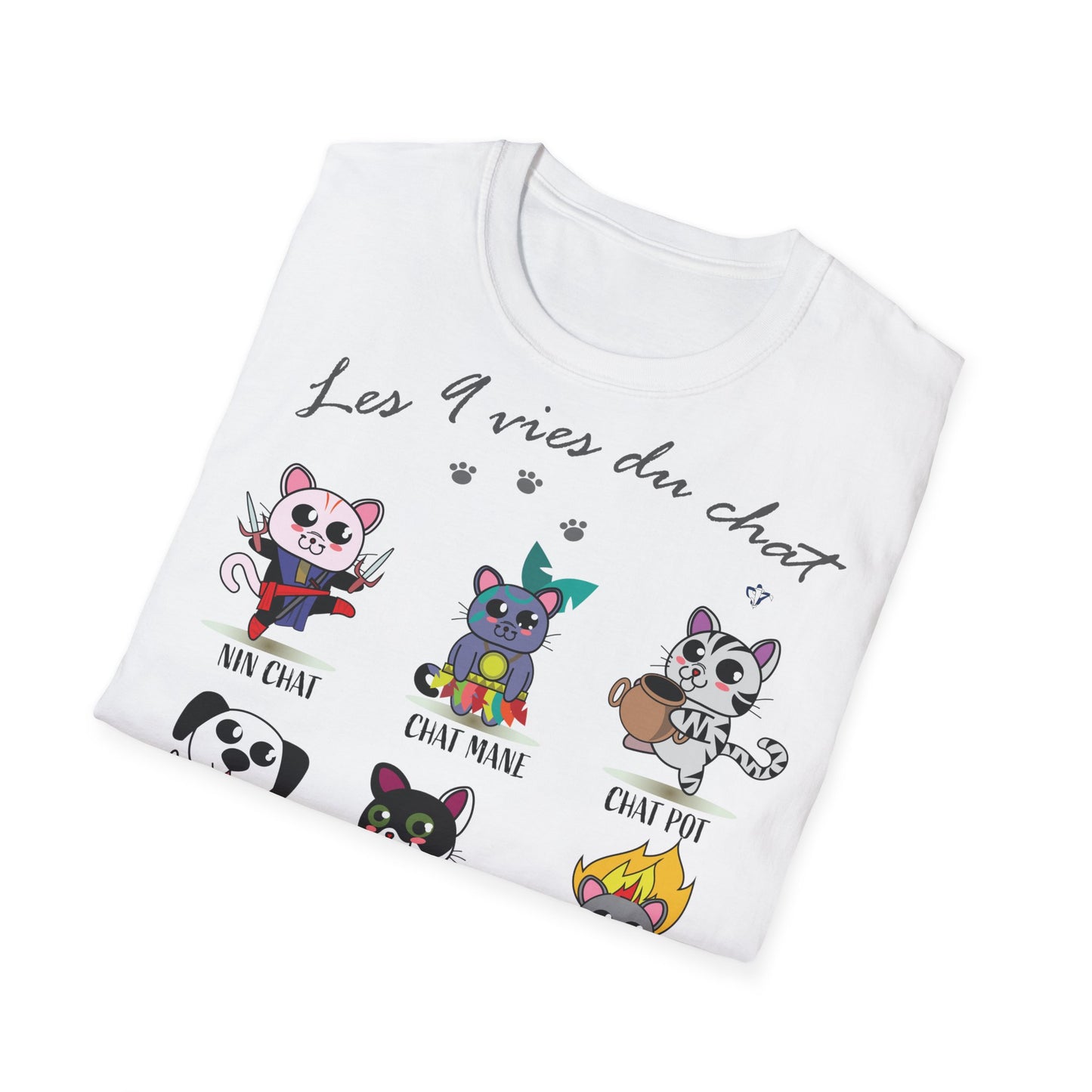 T-Shirt adulte mixte 9 vies Personnalisation FACE et MANCHE