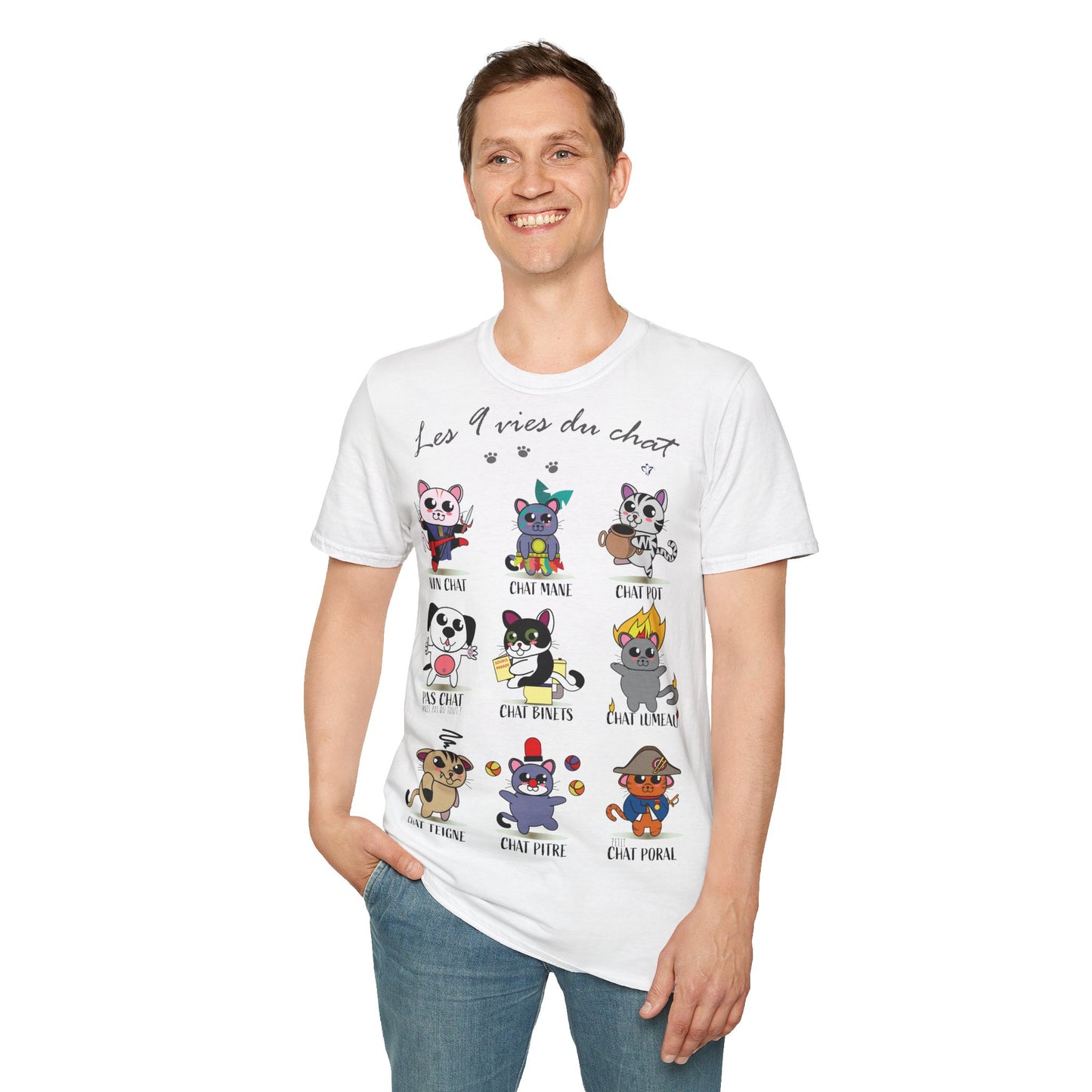 T-Shirt adulte mixte 9 vies Personnalisation FACE et MANCHE