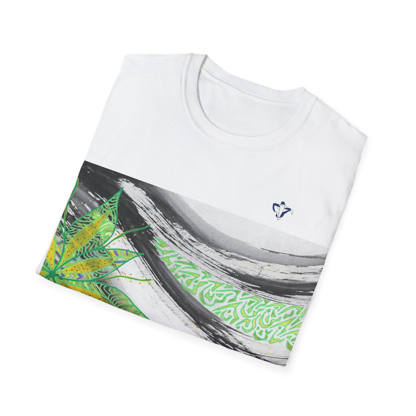 T-Shirt adulte mixte Fleur verte et jaune Personnalisation FACE et MANCHE