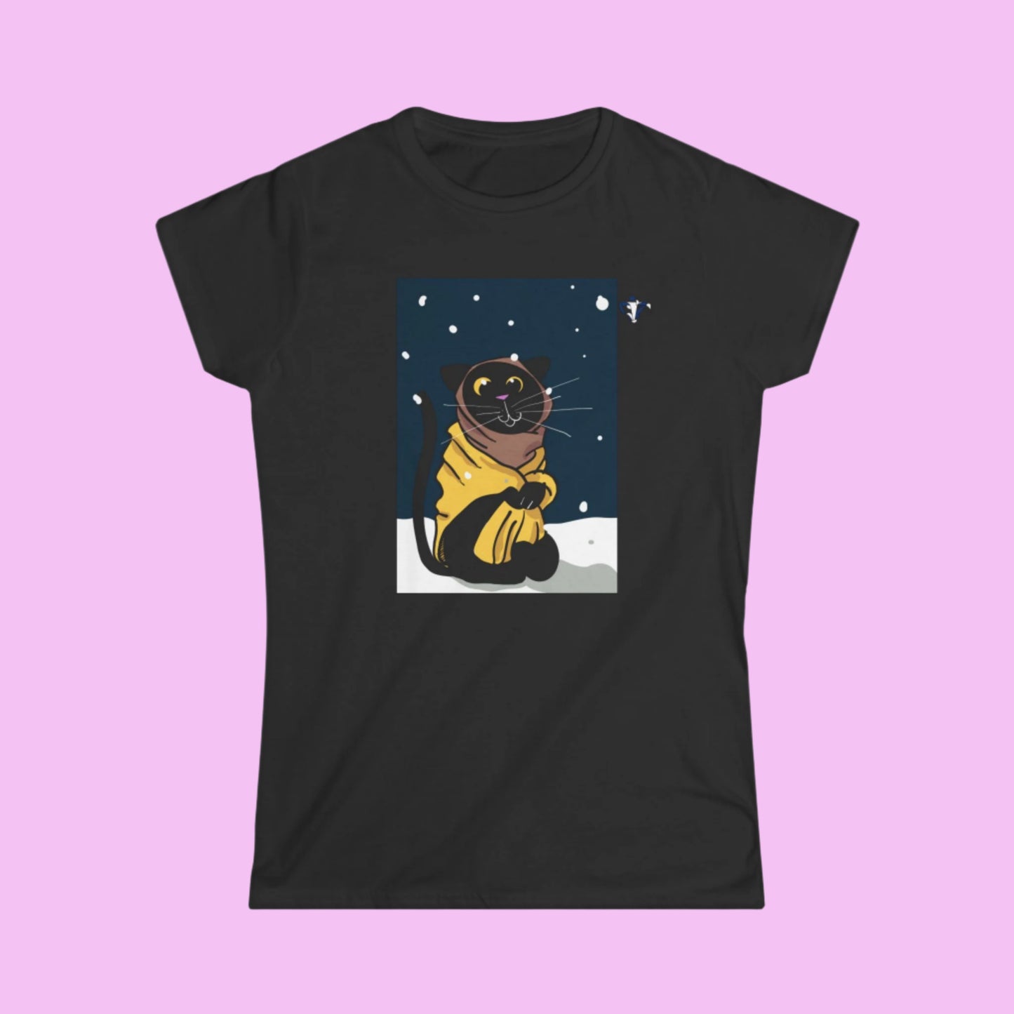 Tee-shirt femme un chat en hiver