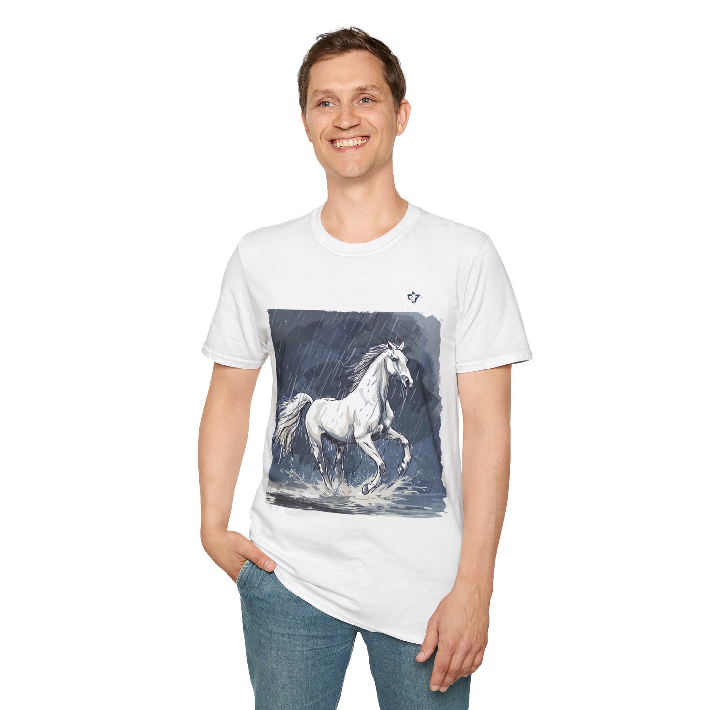 T-Shirt adulte mixte Cheval sous la pluie Personnalisation FACE et MANCHE