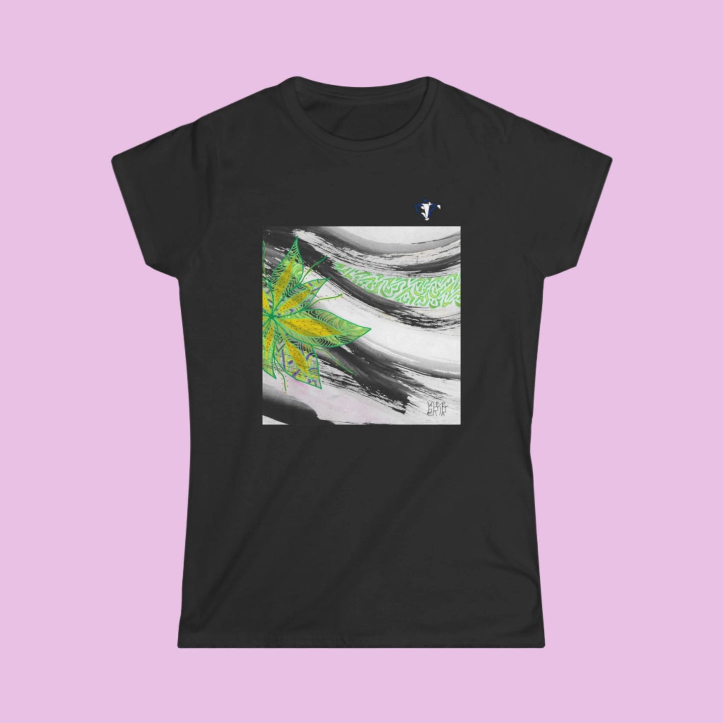 Tee-shirt femme Fleur verte et jaune