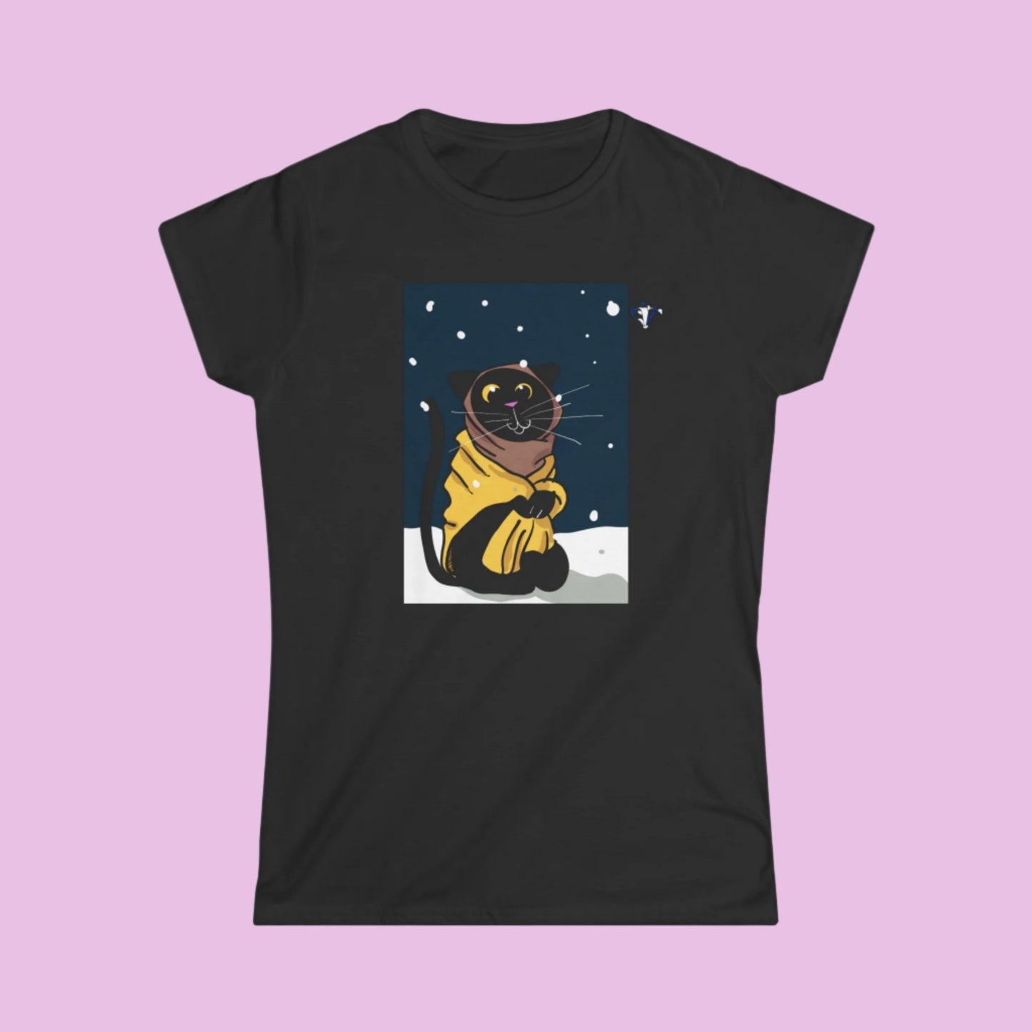 Tee-shirt femme un chat en hiver (à personnaliser)