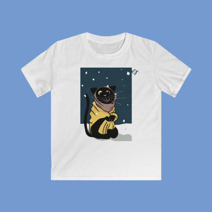 Tee-shirt enfant un chat en hiver Personnalisation FACE et MANCHE