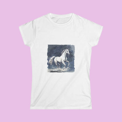 Tee-shirt femme cheval sous la pluie