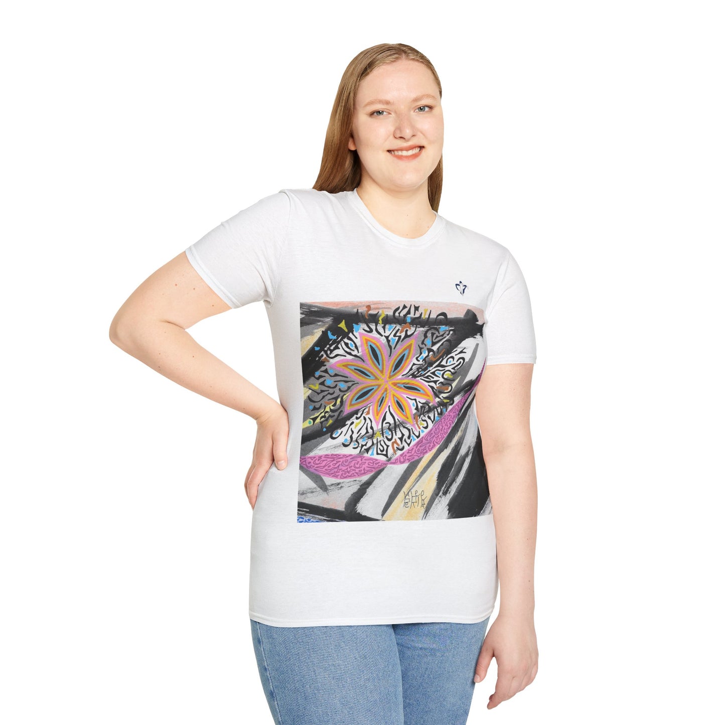 T-Shirt adulte mixte Fleur multicolore Personnalisation FACE et MANCHE