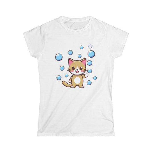 Tee-shirt femme chat et bulles